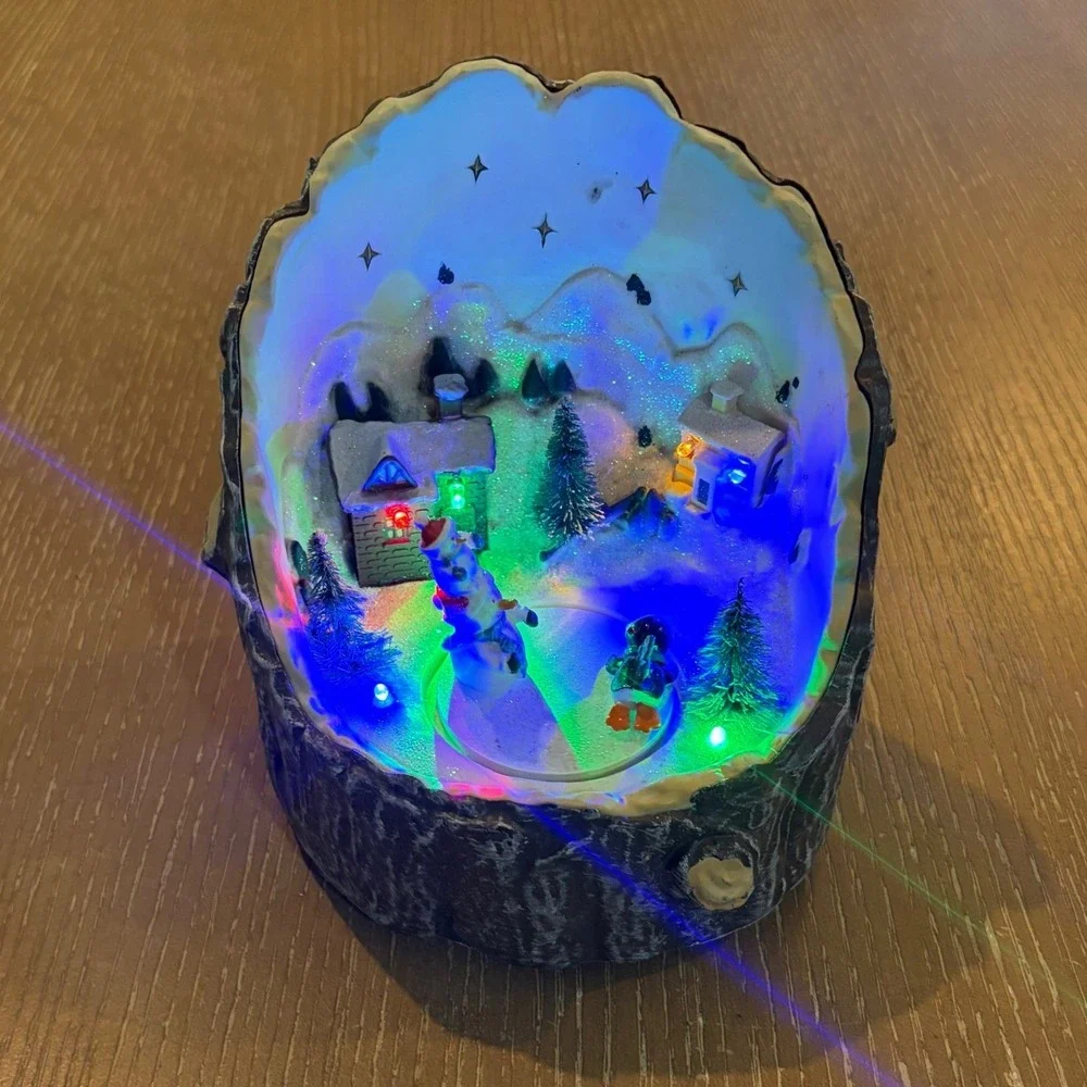 Pan Asian Creations Light Up Musical Christmas Tree Trunk Skating Rink Scene